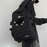 酷咖书包男女ins潮牌背包学生个性百搭双肩包大容量防划耐磨电脑包 黑色【带猩猩挂件】