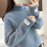 澳曼路 针织衫女春秋季雪尼尔女士毛衣女半高领学生宽松百搭上衣打底衫 蓝色 均码【建议90-135斤左右】
