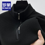 罗蒙（ROMON）含绵羊毛半拉链加绒加厚卫衣男士秋冬保暖休闲t恤男立领打底外套 加绒 -黑色 175/XL码