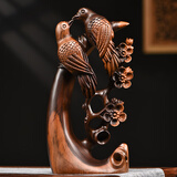 天从黑檀木雕喜上眉梢摆件家居客厅电视柜根雕装饰红木工艺品乔迁送礼 黑檀木精雕喜上眉梢白树皮随机 高：15厘米