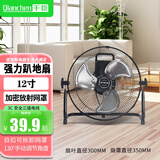 千臣趴地扇落地扇工业风扇家用强力大功率台式电风扇 黑色12寸旋钮款+加密放射网罩