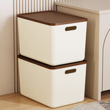 希维思（SIVASS）桌面杂物收纳盒家用零食玩具储物筐带盖收纳箱整理箱宿舍置物盒子 1个装【奶油棕-特大号】防尘加厚