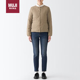 无印良品（MUJI）女式 便携式 无领羽绒夹克 保暖贴身 短款 米色 M 