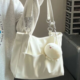 QUEENJOY高级感百搭女2024七夕斜挎手提通勤托特包大容量学生上课单肩包潮 米白色+章鱼肉团挂件