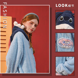 妍艺诗睡衣女冬小怪兽珊瑚绒加厚夹棉家居服套装玉桂狗睡袍女睡裙 史迪仔【睡袍+裤子】 S/M【推荐70-125斤】