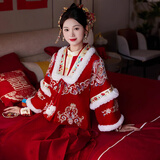 枝己新年战袍秀禾服新娘马面裙结婚礼服三件套敬酒服中式嫁衣婚服 S2327-三件套 均码