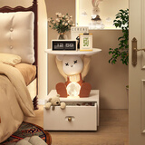 初见暴力熊床头柜孩子房家用卧室多功能家居装饰品创意实用智能床边柜 【棕】背带熊床头柜+升级抽屉