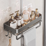 居臣仕花洒置物架托盘免打孔浴室卫生间淋浴沐浴露淋浴杆花洒杆支架一体 枪灰 通用款花洒置物架_带毛巾杆