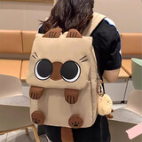 瑞潮书包初中女生高颜值小众搞怪卡通猫咪双肩包2025新款小学生女背包 卡其色【挂件】