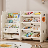 星优（XINGYOU）儿童玩具收纳架书架二合一宝宝落地家用宝宝玩具整理箱储物柜 【白色】绘本架+收纳架二合一 4层