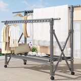 虎刻铝合金折叠晾衣架落地客厅阳台凉晒衣架户外晾衣杆伸缩晒被子神器 可升降款【1.2-2.2米】枪灰色 大