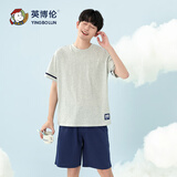 英博伦青少年短袖套装夏季男大童纯棉睡衣中学生家居服套651麻灰 165