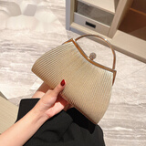 木拓气质新款皱褶手提包女晚宴包镶钻礼服包名媛旗袍宴会包包 圆头百褶