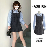 沐霓 假两件连衣裙子 春秋季长袖女装衬衫小个子休闲百搭A字通勤气质 衬衫波点连衣裙【95-115斤】