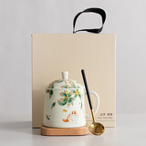 午间 招财猫陶瓷办公杯茶水分离茶杯带盖过滤家用泡茶杯水杯杯子礼品 猫咪办公杯礼盒【带勺子+杯垫】