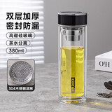 希乐双层玻璃杯 高硼硅玻璃泡茶杯子 男士商务茶水分离杯 带茶隔水杯