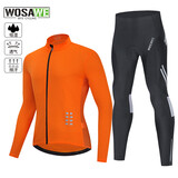 沃萨维（WOSAWE）春秋季公路车薄款长袖自行车骑行服高弹透气速干山地车短袖上衣男 初适-橙色长袖套装 吸湿排汗 L (适合70-80KG）