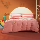 富安娜家纺 床上四件套纯棉磨毛亲肤简约素绣双人床单被套 大桔【60S长绒棉磨毛】礼盒装 1.8米床 床单款 （被套230*229cm）