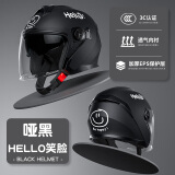 Andes HELMET3c认证电动摩托车头盔男四季女士夏季头盔安全帽四季通用夏天半盔 哑黑笑脸款【3C秋冬款】 均码