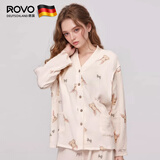 ROVO纯棉孕妇月子服睡衣产后哺乳100%纯棉开衫套装喂奶专用居家服 蝴蝶结兔 L（适合于120-140斤）