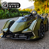 星辰皓兰博基尼儿童电动车汽车四轮婴儿遥控宝宝玩具车男女小孩可坐人 军绿【皮座+软胎+12V14AH】