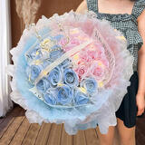 维尔斯全国鲜花同城配送满天星玫瑰碎冰蓝花束生日鲜花小时达礼物 【花样年华】33朵双色蓝粉玫瑰花 今日达|次日达|其他时间联系客服