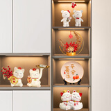 潮流烽火线轻奢高档办公室摆件招财猫新款现代客厅酒柜电视柜玄关摆件装饰品 招财猫餐边柜摆件7件套