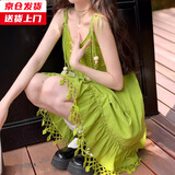 槿城高级显白吊带连衣裙垂坠感波西米亚旅游海边度假裙超仙连衣裙4333 长裙 L