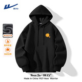 回力（Warrior）加绒加厚卫衣男女同款冬季宽松连帽外套情侣运动套头衫 黑色 M