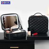 韵宝莱带镜子化妆包女2025新款便携式高级感大容量带灯美妆化妆品包包 奢华黑__标准号10寸【菱格二代】