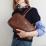 简·佰格复古拼接波士顿包2026新高级质感单肩包百搭通勤包送女友出游季