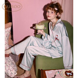 果壳（Gukoo）睡衣女四季款HelloKitty联名简约翻领女士家居服套装 浅水绿 S