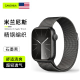 CangHua 苹果手表s10表带 apple watch米兰尼斯金属不锈钢表带iwatch S9/S8/S7/S6/5/SE磁吸搭扣·米兰黑