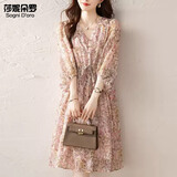 莎妮朵罗大码女装胖mm遮肚微胖女夏季新款宽松显瘦印花雪纺连衣裙20323 粉色 XL 建议115-130斤穿着