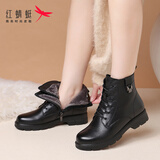 红蜻蜓高帮6孔马丁靴女靴子加绒保暖棉靴女短筒朋克风皮靴 WTC434321C