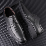 波图蕾斯男士系带商务休闲皮鞋低帮加绒保暖棉鞋男 P9859 黑色(加绒) 38