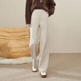 逸阳加绒加厚窄版西装直筒裤女冬新款高腰垂感宽松显瘦阔腿休闲裤 杏色 29