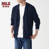 无印良品 MUJI 男式 美利奴羊毛可水洗V领开衫长袖针织衫男士毛衣冬季男款 深藏青色 S (165/84A)