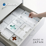 INOMATA日本进口十字连盖收纳盒一次性手套厨房储物盒抽屉整理盒 白色方款-大号