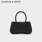 CHARLES&KEITH绗缝菱格手提单肩斜挎包女士生日礼物CK2-30270808 Black黑色 M