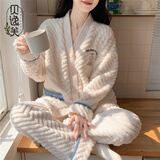 贝逸芙冬天睡衣女秋冬2025珊瑚绒加厚加绒小熊法兰绒长袖家居服网红套装 MYQ6830#字母小熊(杏色) XL