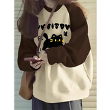 LDBE插肩拼接卫衣女春季加绒加厚宽松oversize慵懒风小众设计感上衣服 棕色袖拼杏色【秋冬加绒】 XL （110-125斤）