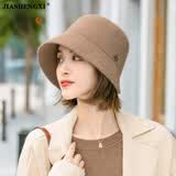 JIASHENGXI 女士呢子渔夫帽子秋冬季小檐气质礼帽圆顶百搭显脸小日系盆帽 咖色 M(56-58cm)