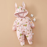 棉谷朵婴儿棉花连帽包脚连体衣秋冬款新生儿外出服哈衣保暖棉袄宝宝棉服 田园粉 80码（适合10-14个月）