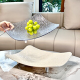 尊慕斯水果盘家用客厅轻奢高档茶几零食糖果透明托盘高颜值简约干果盘子 波纹水果盘-大号【奶油色/1个】