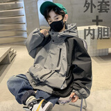 其派童装男童外套三合一可拆卸春秋冬季新款儿童冬装派克服加绒外套 灰色（外套+内胆） 170 (适合身高160CM)