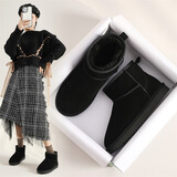 ZHR则则雪地靴女圆头套脚舒适磨砂皮女靴百搭透气保暖棉鞋简约百搭 黑色 37