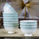 国玥景德镇骨瓷碗具家用陶瓷餐具整套釉下彩碗筷创意米饭碗具吃面大碗 云锦万里5英寸高脚饭碗10个