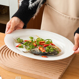 友来福鱼盘陶瓷蒸鱼盘白瓷盘子家用12英寸纯白西餐盘饺子盘酒店家用商用