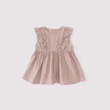 巴厘小猪女童衬衣夏季薄款儿童百搭上衣法式甜美可爱飞袖娃娃衫宝宝白衬衫 雾粉 73